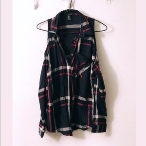 Cold shoulder plaid shirt
